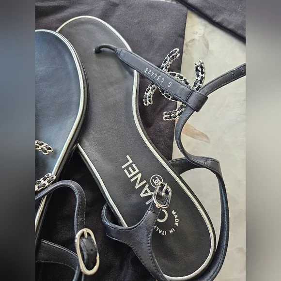 Chanel Interlocking CC Logo T-Strap Sandals - Picture 9 of 11